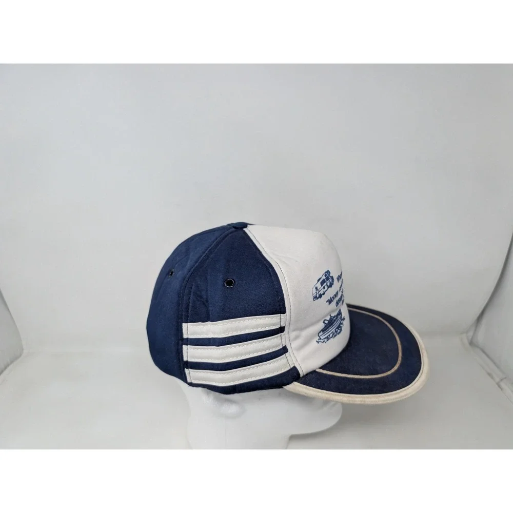 Vintage 1980s Three 3 Stripe Hat Snapback Cap Funny Car RV Boat Money 80s‎